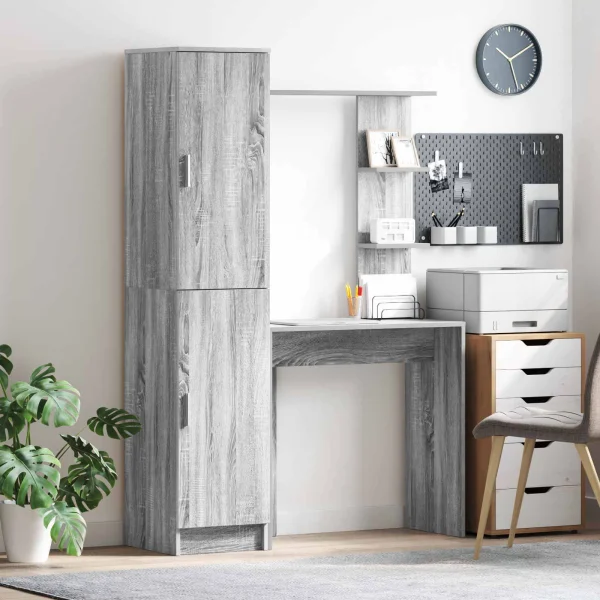 Bureau avec étagère avec stockage 2 pièces 113,5 x 39 x 168 cm sonoma gris – vue d’ensemble