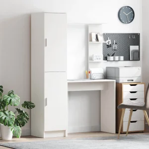 Bureau avec étagère avec stockage avec porte 2 pièces 113,5 x 39 x 168 cm blanc – vue d’ensemble