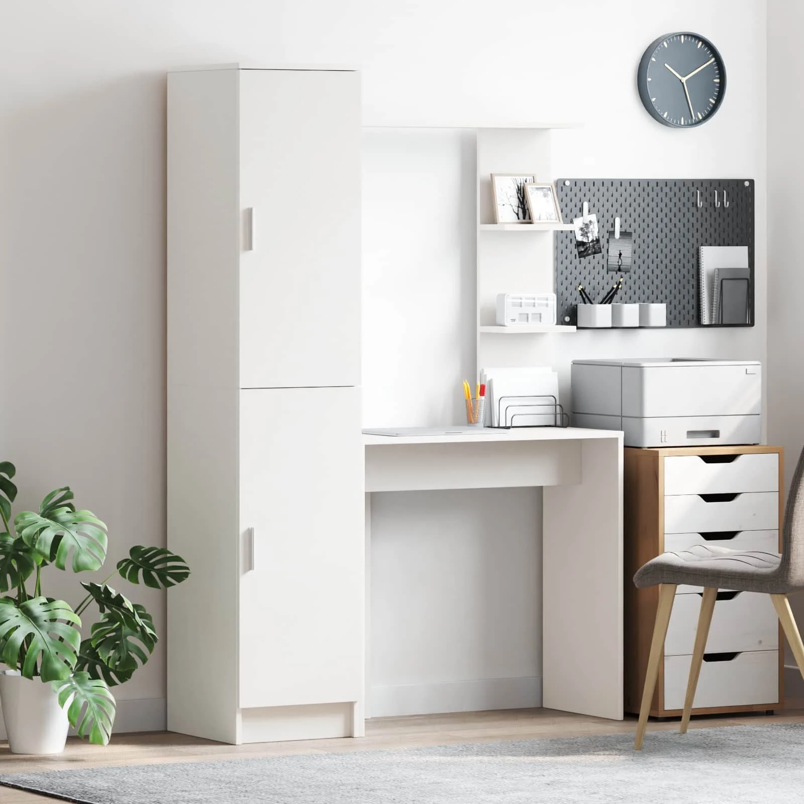 Bureau avec étagère avec stockage avec porte 2 pièces 113,5 x 39 x 168 cm blanc – vue d’ensemble