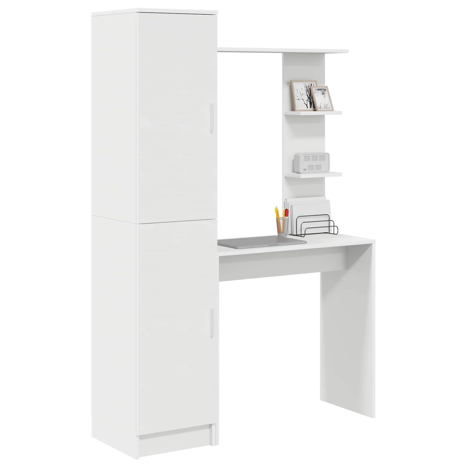 Bureau avec étagère avec stockage avec porte 2 pièces 113,5 x 39 x 168 cm blanc – vue en situation