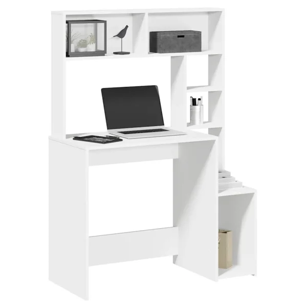 Bureau avec étagères 100 x 45 x 140 cm blanc bois d'ingénierie – vue d’ensemble