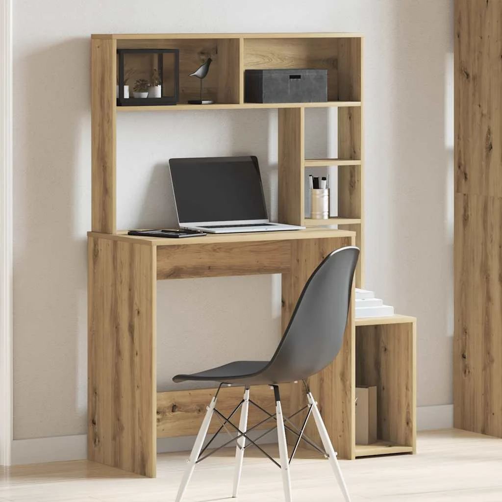 Bureau avec étagères 100 x 45 x 140 cm chêne artisanal bois d'ingénierie – vue de détail