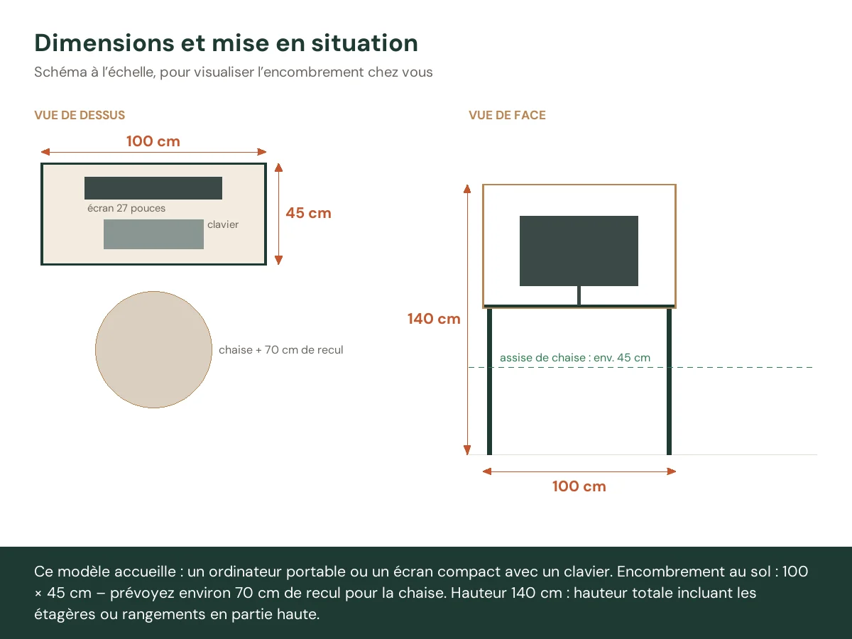 Bureau avec étagères 100 x 45 x 140 cm chêne artisanal bois d'ingénierie – vue de face