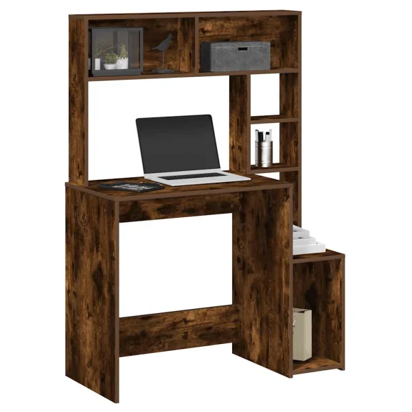 Bureau avec étagères 100 x 45 x 140 cm chêne fumé bois d'ingénierie – vue d’ensemble