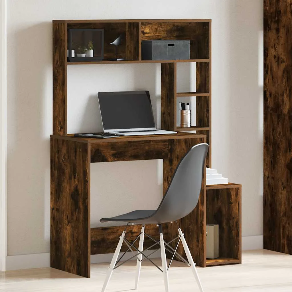 Bureau avec étagères 100 x 45 x 140 cm chêne fumé bois d'ingénierie – vue de détail