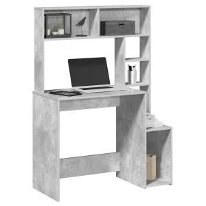Bureau avec étagères 100 x 45 x 140 cm gris béton bois d'ingénierie – vue d’ensemble