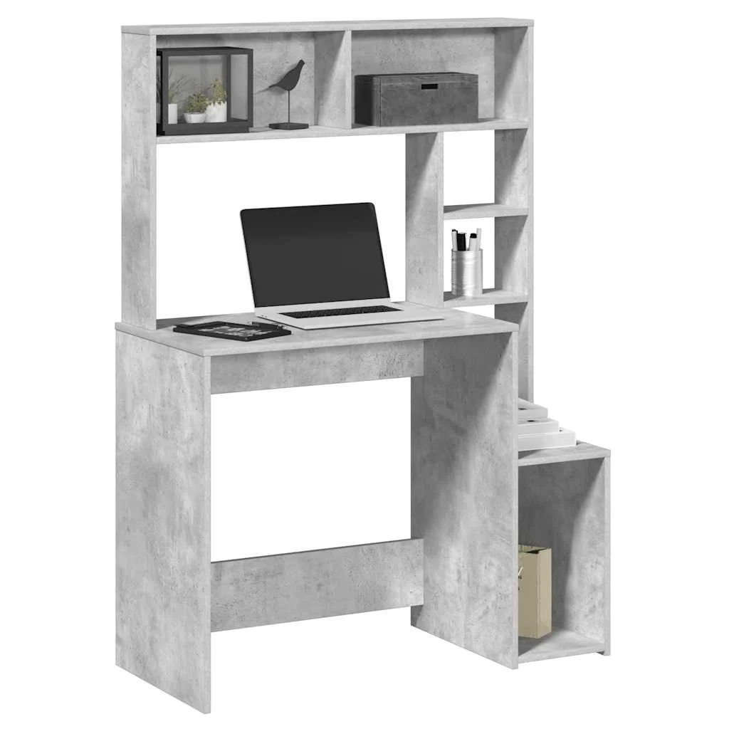 Bureau avec étagères 100 x 45 x 140 cm gris béton bois d'ingénierie – vue d’ensemble