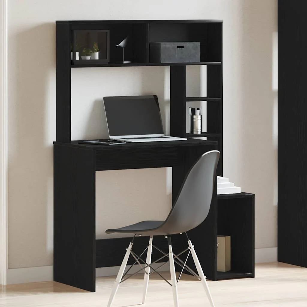 Bureau avec étagères 100 x 45 x 140 cm noir bois d'ingénierie – vue de détail