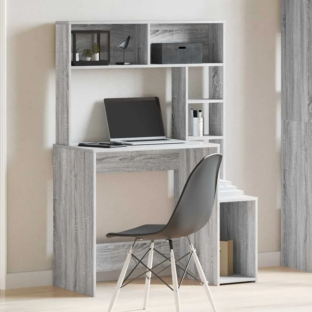 Bureau avec étagères 100 x 45 x 140 cm sonoma gris bois d'ingénierie – vue de détail
