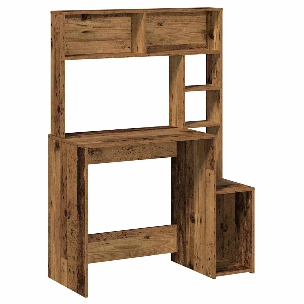 Bureau avec étagères 100 x 45 x 140 cm vieux bois bois d'ingénierie – vue de côté
