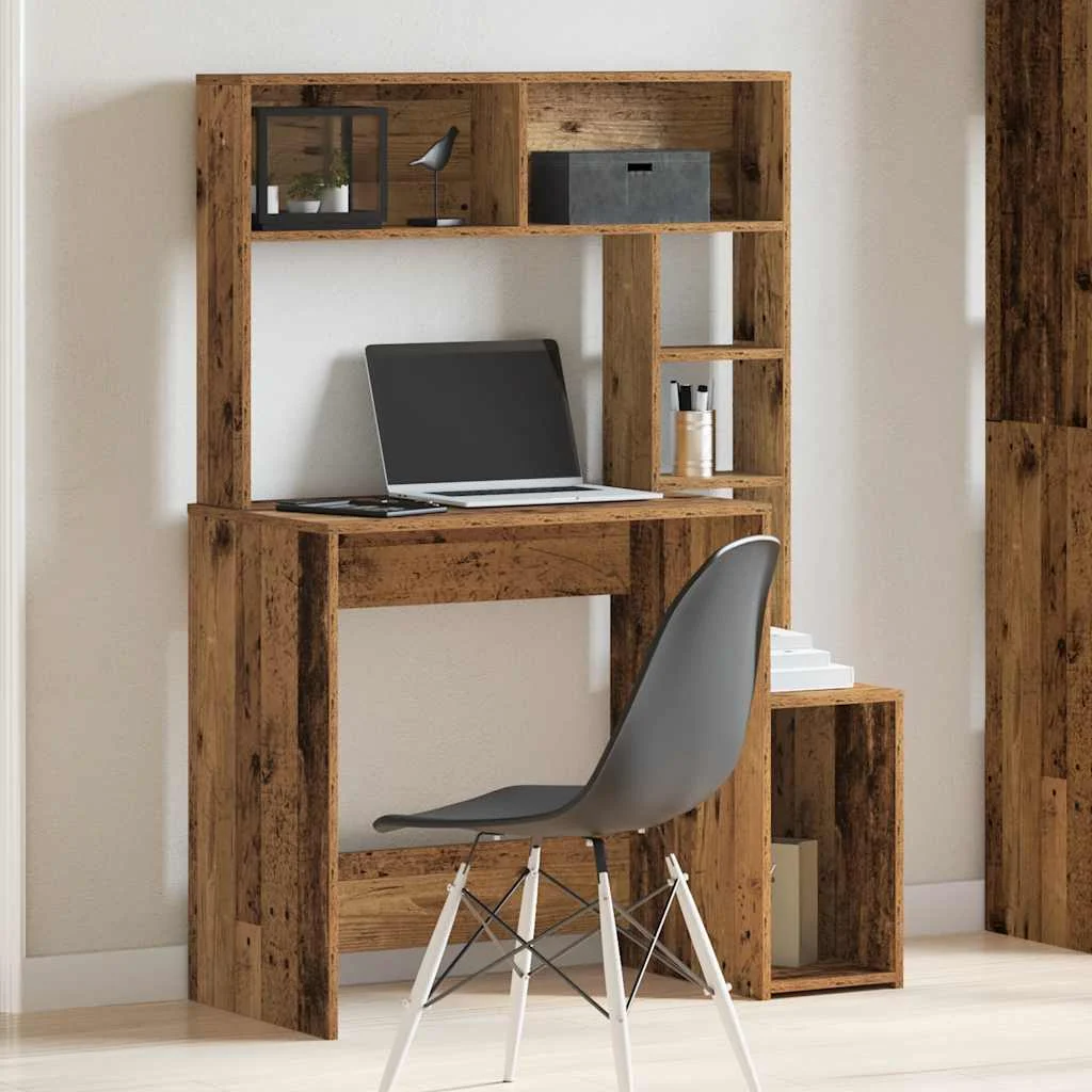 Bureau avec étagères 100 x 45 x 140 cm vieux bois bois d'ingénierie – vue de détail