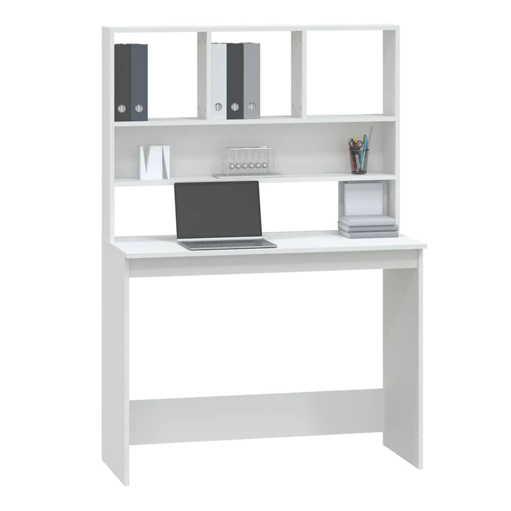 Bureau avec étagères 102 x 45 x 148 cm blanc bois d'ingénierie – vue de dos