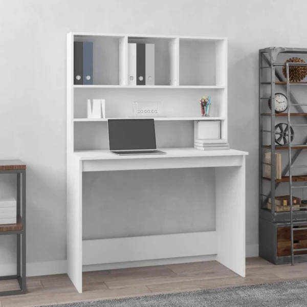 Bureau avec étagères 102 x 45 x 148 cm blanc bois d'ingénierie – vue d’ensemble