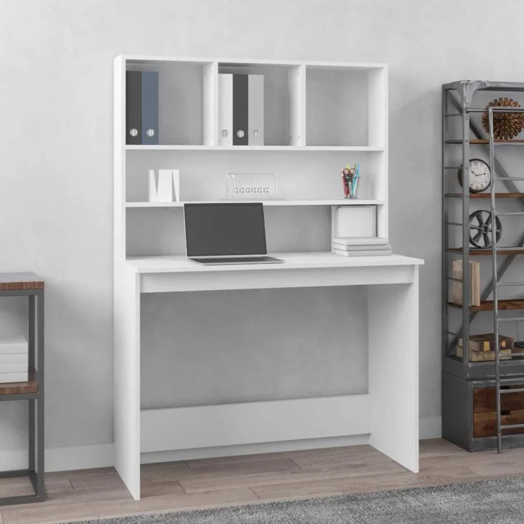 Bureau avec étagères 102 x 45 x 148 cm blanc bois d'ingénierie – vue d’ensemble