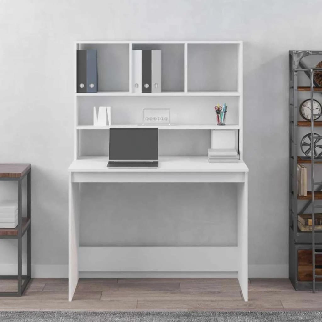 Bureau avec étagères 102 x 45 x 148 cm blanc bois d'ingénierie – vue de détail