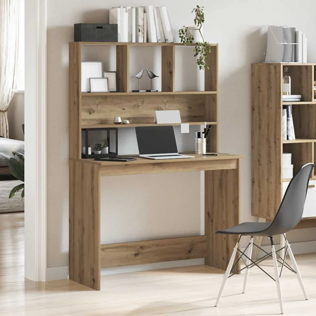 Bureau avec étagères 102 x 45 x 148 cm chêne artisanal bois d'ingénierie – vue d’ensemble