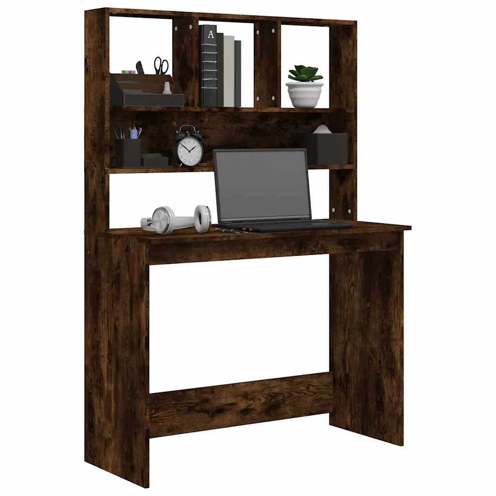 Bureau avec étagères 102 x 45 x 148 cm chêne fumé bois d'ingénierie – vue de dos