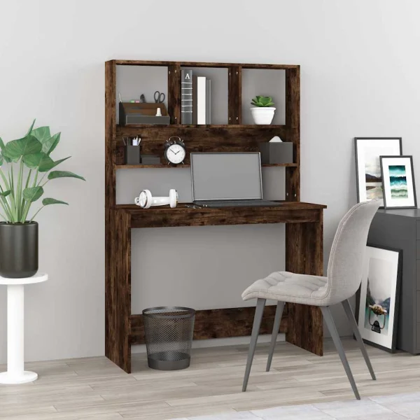 Bureau avec étagères 102 x 45 x 148 cm chêne fumé bois d'ingénierie – vue d’ensemble