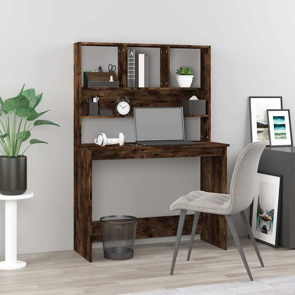 Bureau avec étagères 102 x 45 x 148 cm chêne fumé bois d'ingénierie – vue d’ensemble