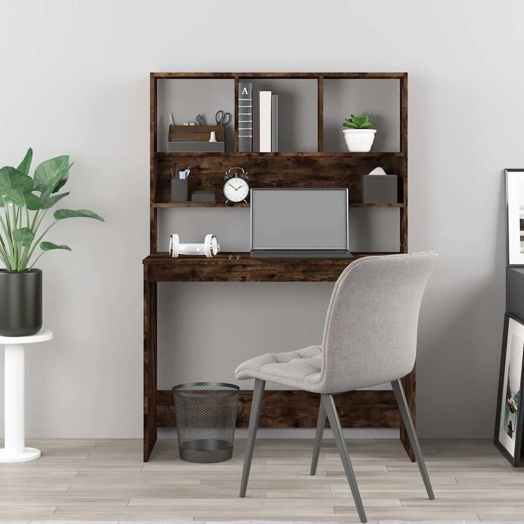 Bureau avec étagères 102 x 45 x 148 cm chêne fumé bois d'ingénierie – vue de détail