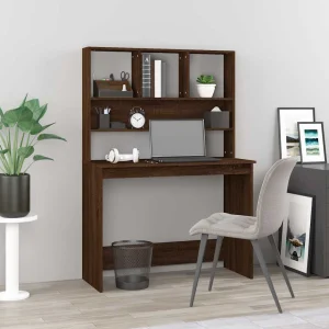 Bureau et étagères 102 x 45 x 148 cm chêne marron bois d'ingénierie – vue d’ensemble