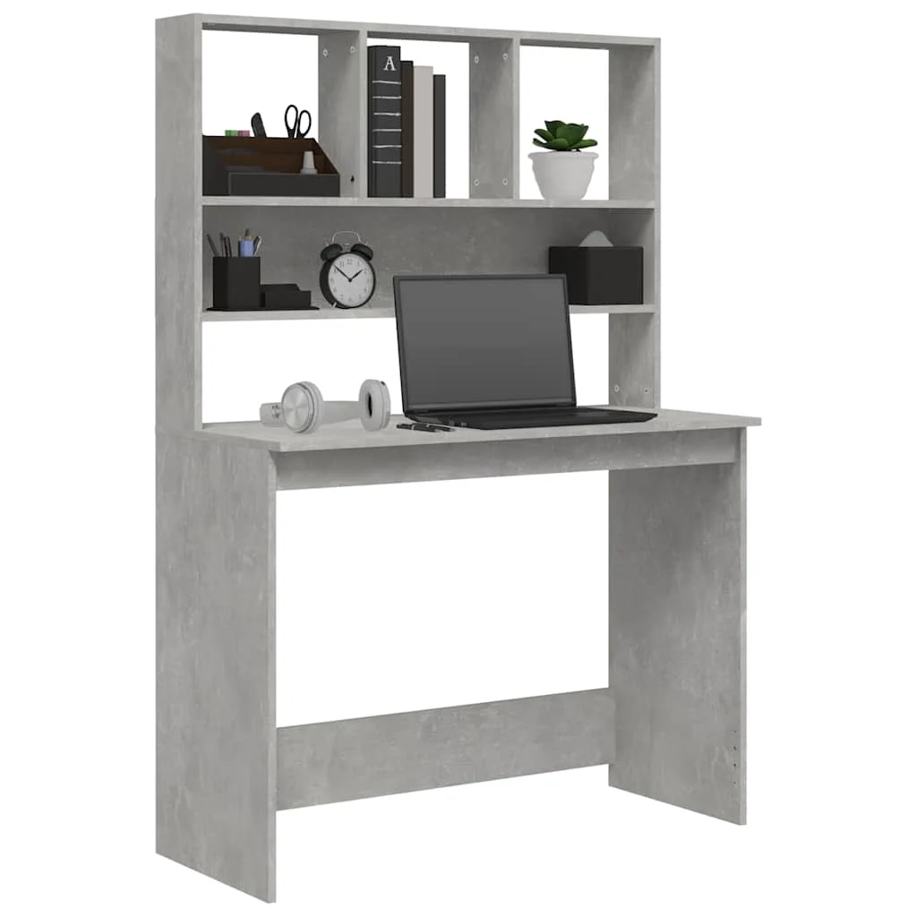 Bureau avec étagères 102 x 45 x 148 cm gris béton bois d'ingénierie – vue de dos