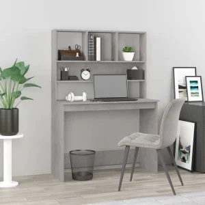 Bureau avec étagères 102 x 45 x 148 cm gris béton bois d'ingénierie – vue d’ensemble