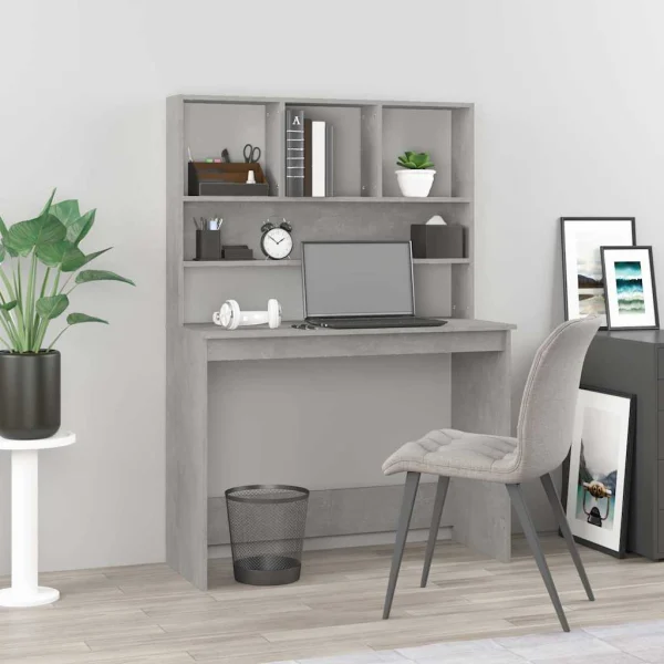 Bureau avec étagères 102 x 45 x 148 cm gris béton bois d'ingénierie – vue d’ensemble
