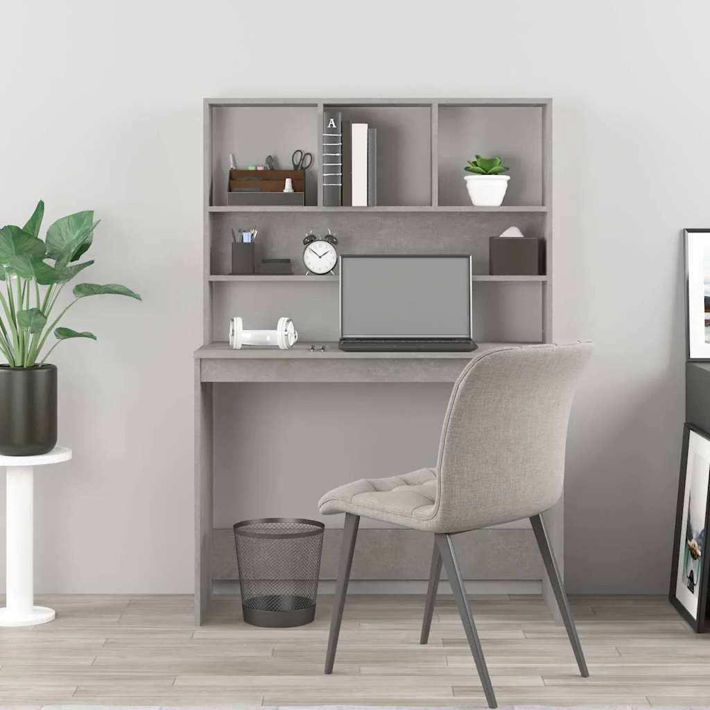 Bureau avec étagères 102 x 45 x 148 cm gris béton bois d'ingénierie – vue de détail