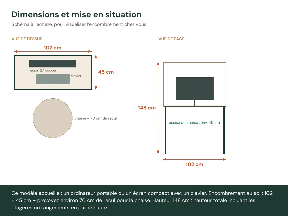 Bureau avec étagères 102 x 45 x 148 cm gris béton bois d'ingénierie – vue de face
