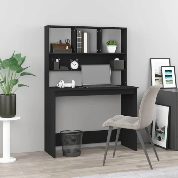 Bureau avec étagères 102 x 45 x 148 cm noir bois d'ingénierie – vue d’ensemble