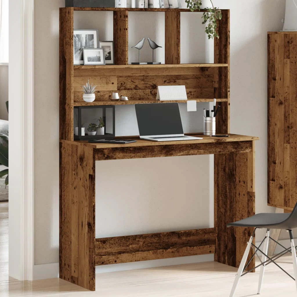 Bureau avec étagères 102 x 45 x 148 cm vieux bois bois d'ingénierie – vue de détail