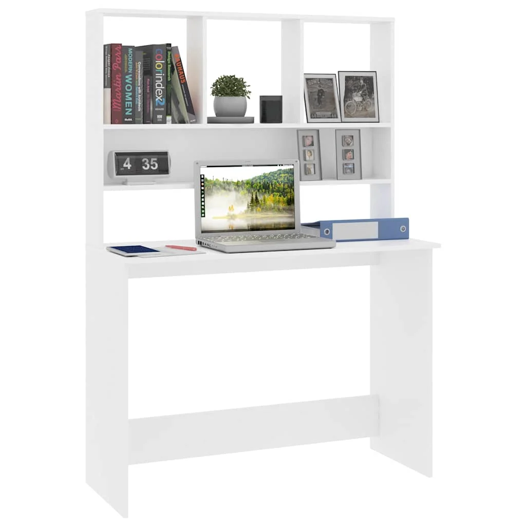 Bureau avec étagères 110 x 45 x 157 cm blanc bois d'ingénierie – vue de dessus