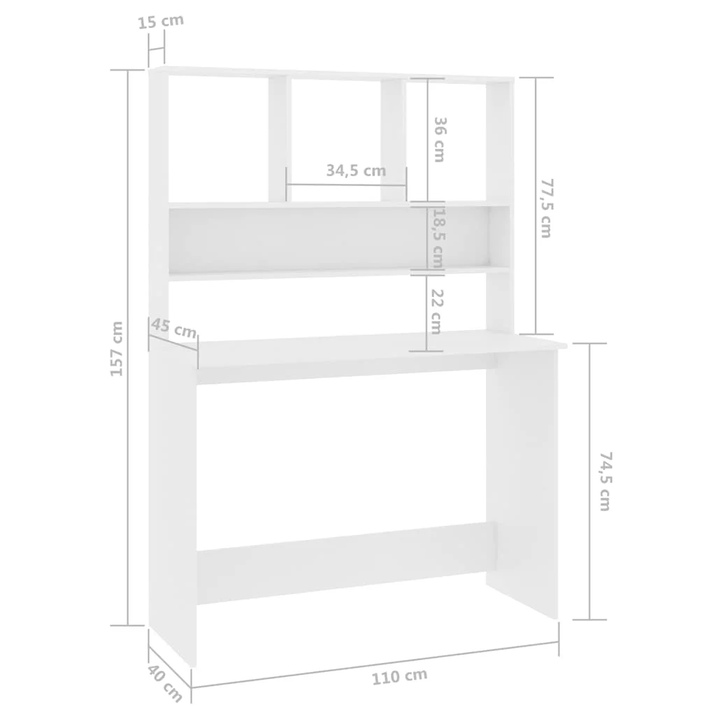Bureau avec étagères 110 x 45 x 157 cm blanc bois d'ingénierie – vue de dos