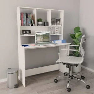 Bureau avec étagères 110 x 45 x 157 cm blanc bois d'ingénierie – vue d’ensemble