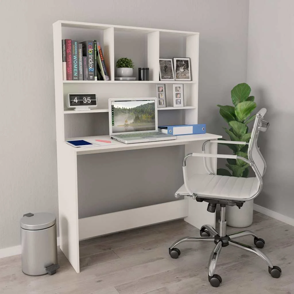 Bureau avec étagères 110 x 45 x 157 cm blanc bois d'ingénierie – vue d’ensemble