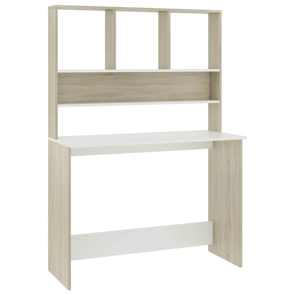 Bureau avec étagères 110 x 45 x 157 cm blanc et chêne sonoma aggloméré – vue de côté