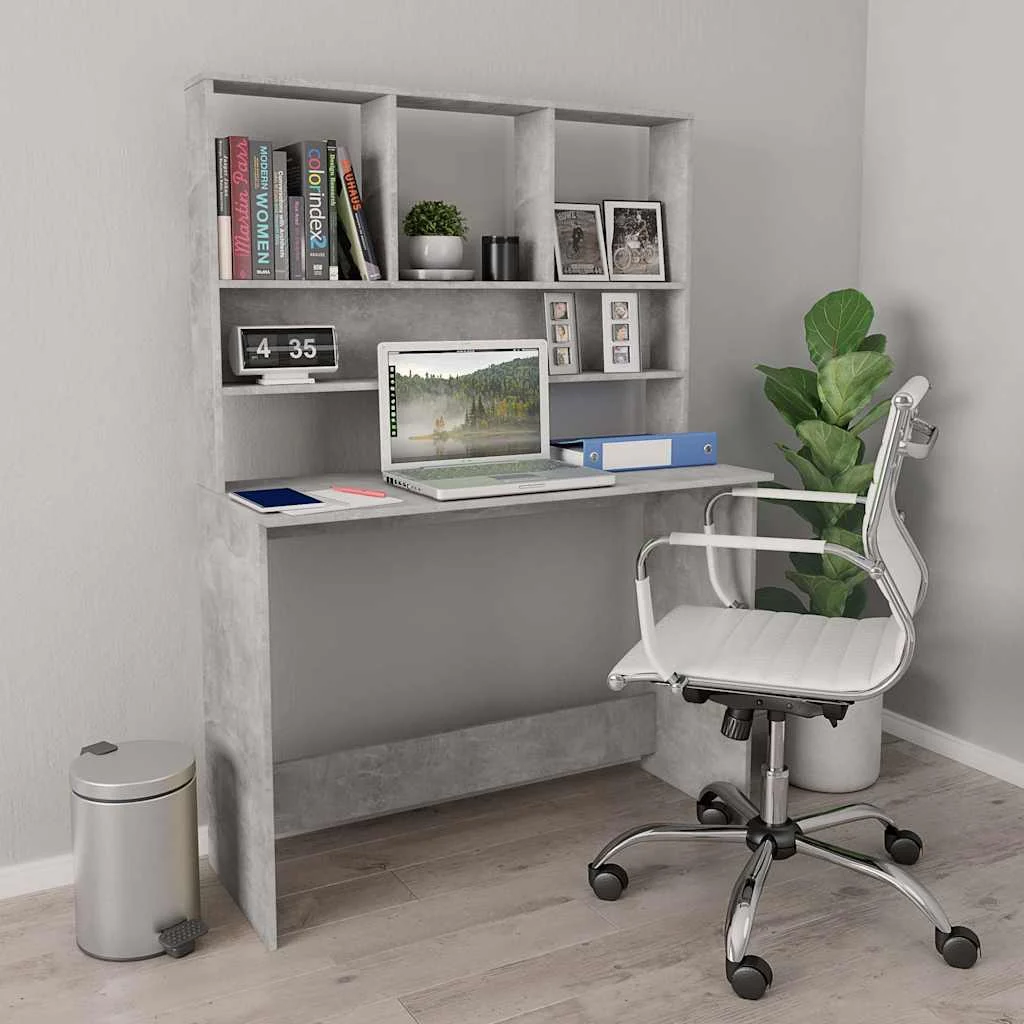 Bureau avec étagères 110 x 45 x 157 cm gris béton aggloméré – vue d’ensemble