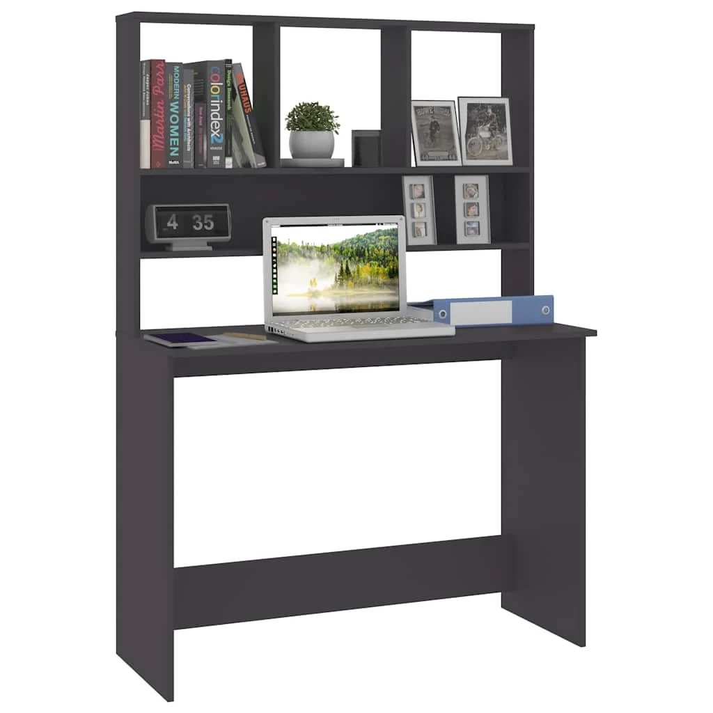 Bureau avec étagères 110 x 45 x 157 cm gris bois d'ingénierie – vue de dessus