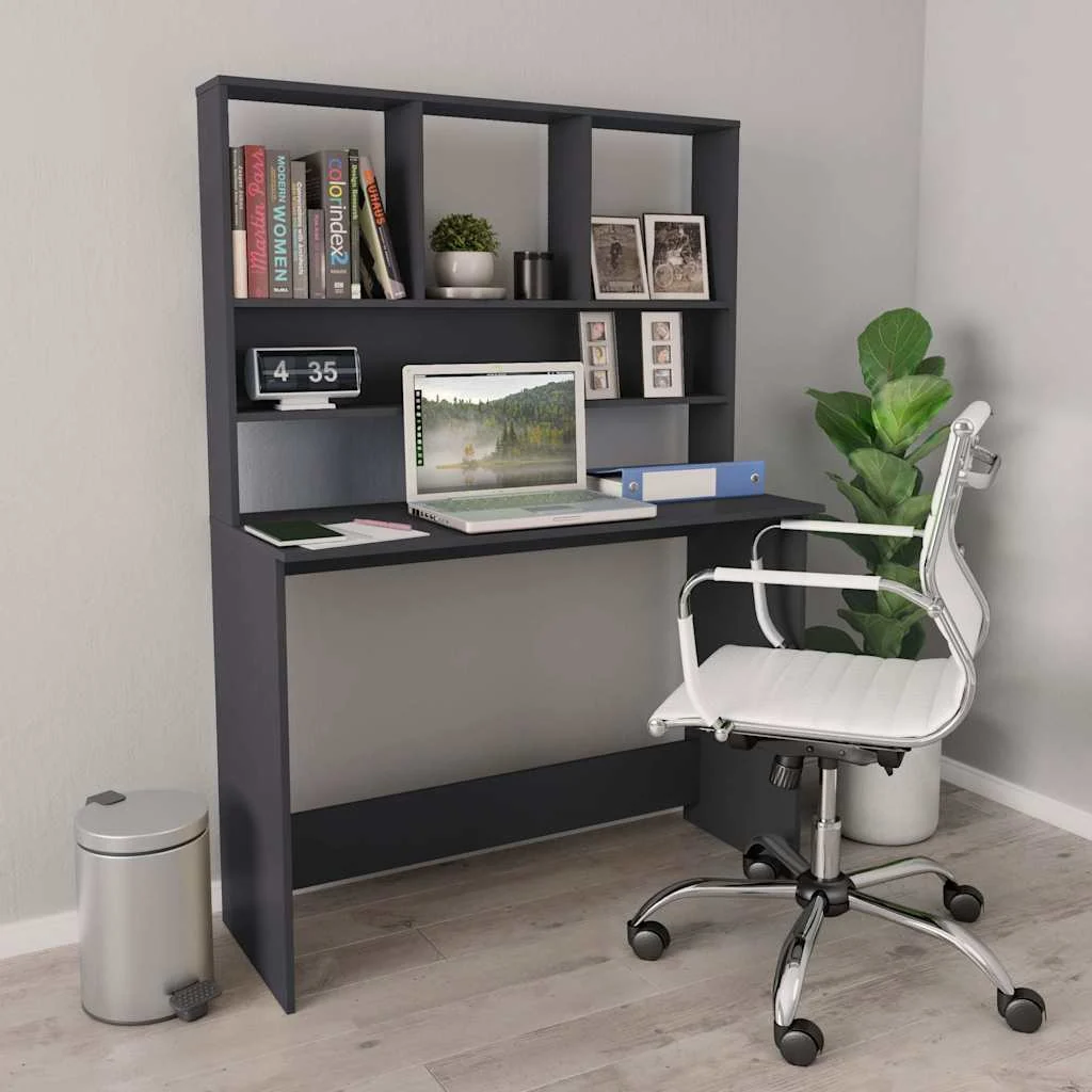 Bureau avec étagères 110 x 45 x 157 cm gris bois d'ingénierie – vue d’ensemble