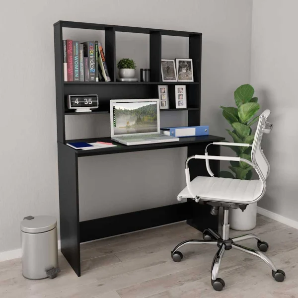 Bureau avec étagères 110 x 45 x 157 cm noir bois d'ingénierie – vue d’ensemble