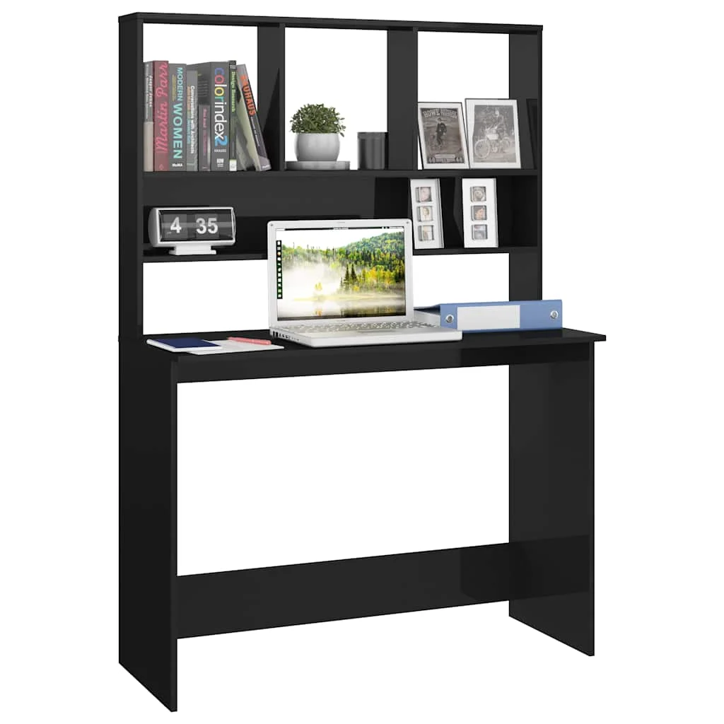 Bureau avec étagères 110 x 45 x 157 cm noir brillant aggloméré – vue de dessus