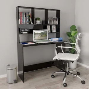 Bureau avec étagères 110 x 45 x 157 cm noir brillant aggloméré – vue d’ensemble