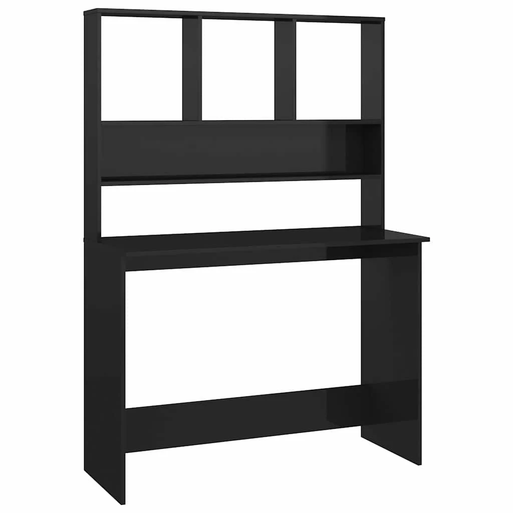 Bureau avec étagères 110 x 45 x 157 cm noir brillant aggloméré – vue de côté