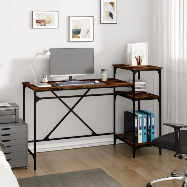 Bureau et étagères 135 x 50 x 90 cm chêne fumé bois d'ingénierie – vue d’ensemble