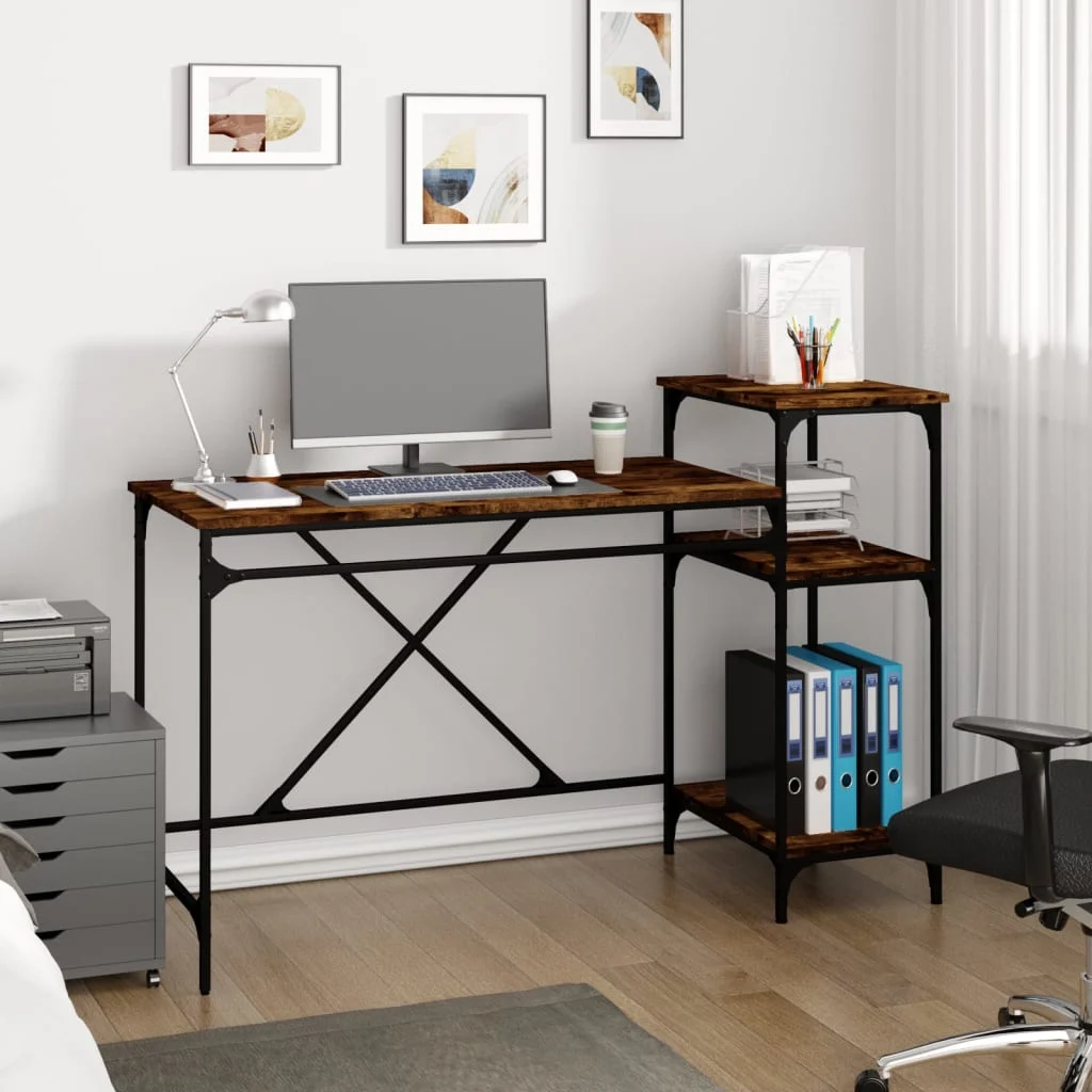 Bureau et étagères 135 x 50 x 90 cm chêne fumé bois d'ingénierie – vue d’ensemble