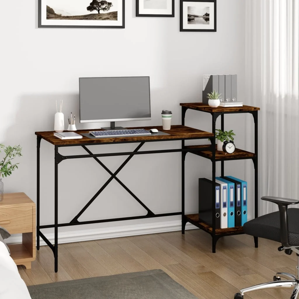 Bureau et étagères 135 x 50 x 90 cm chêne fumé bois d'ingénierie – vue de détail