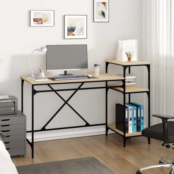 Bureau et étagères 135 x 50 x 90 cm chêne sonoma bois d'ingénierie – vue d’ensemble