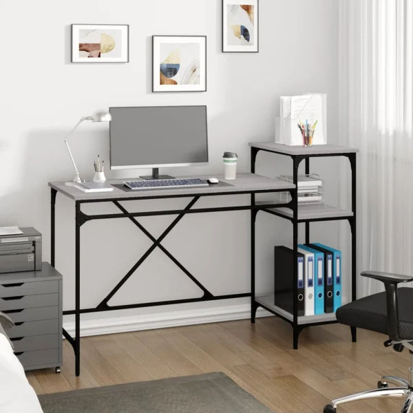 Bureau et étagères 135 x 50 x 90 cm sonoma gris bois d'ingénierie – vue d’ensemble