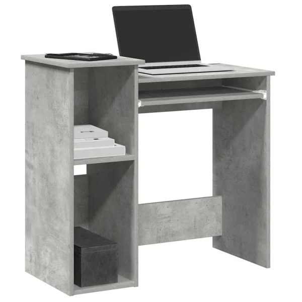 Bureau avec étagères 84 x 40 x 78 cm gris béton bois d'ingénierie – vue d’ensemble